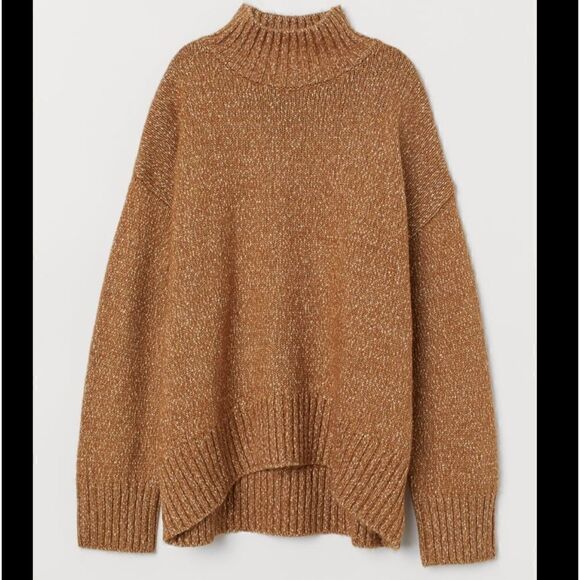 H&M | Long Sleeve Mock Turtleneck Oversized Dark Beige Sweater | S - Picture 2 of 9
